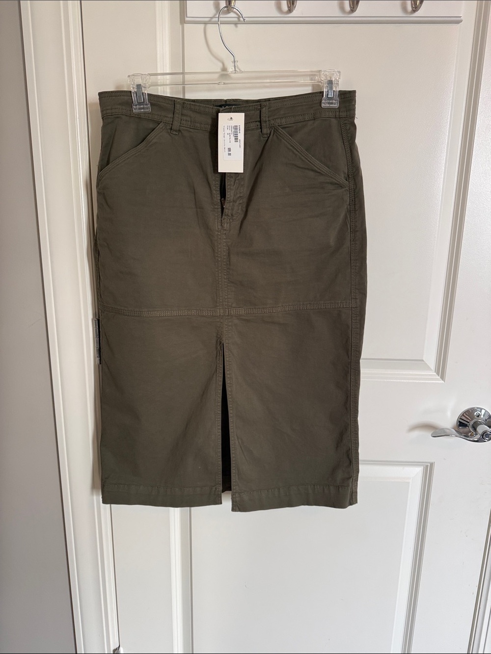 Sanctuary Olive Green Midi Pencil Skirt with Front Slit